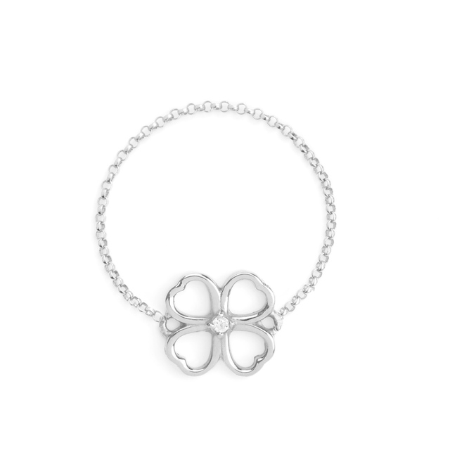 Clover chain ring silver